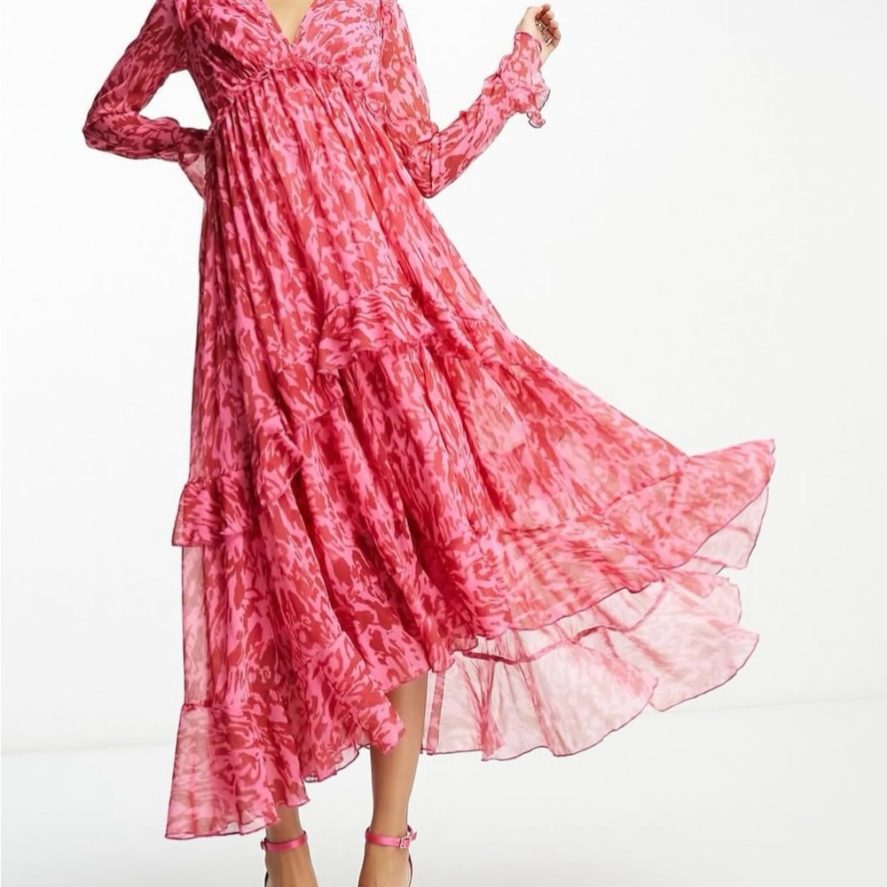 Stylecheat Elegant Pink Floral Long Sleeve Dress